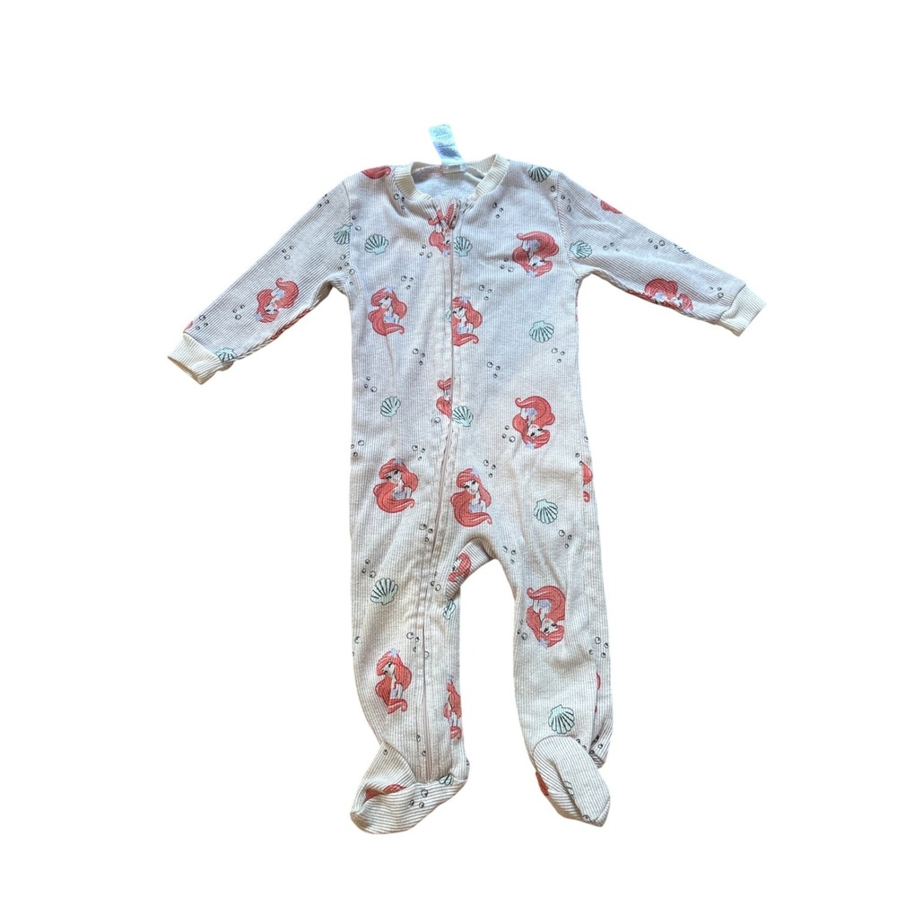Disney Baby Footed Sleeper Kids Pink Ariel Little Mermaid Ribbed SIZE 6/9M